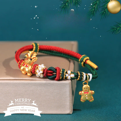 Christmas Red String Bracelet for Women – Reindeer & Gingerbread Charms New Year Gift - STAR8S