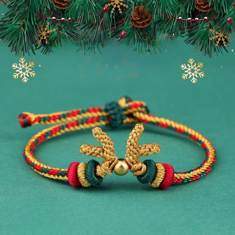 christmas red string bracelet for women – reindeer & gingerbread charms new year gift - star8s