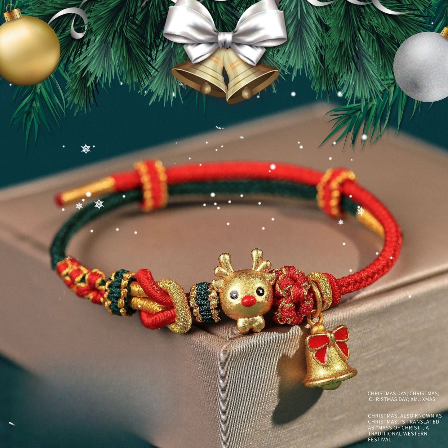 christmas red string bracelet for women – reindeer & gingerbread charms new year gift - star8s