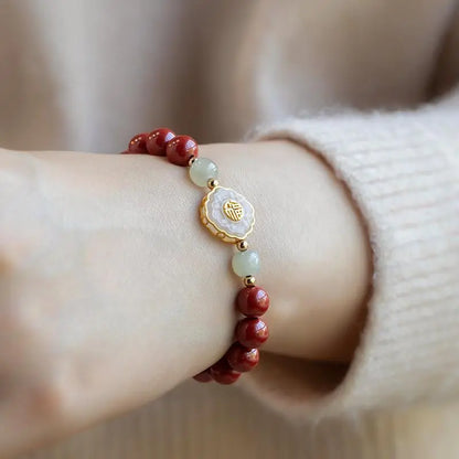 Cinnabar Beaded Bracelet with Hetian Jade Gourd Charm – Feng Shui Red Prosperity Bracelet for Women - STAR8S