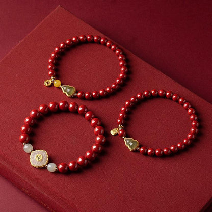Cinnabar Beaded Bracelet with Hetian Jade Gourd Charm – Feng Shui Red Prosperity Bracelet for Women - STAR8S
