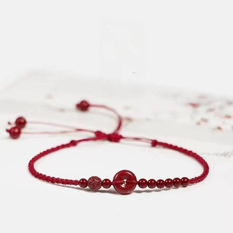 cinnabar safety buckle anklet, hand - woven stylish jewelry - star8s