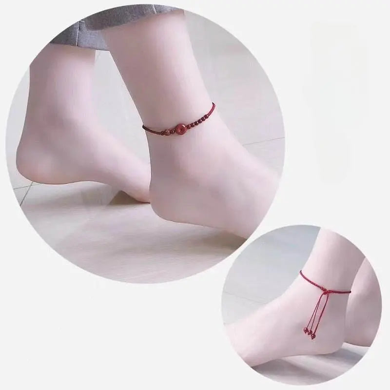 cinnabar safety buckle anklet, hand - woven stylish jewelry - star8s