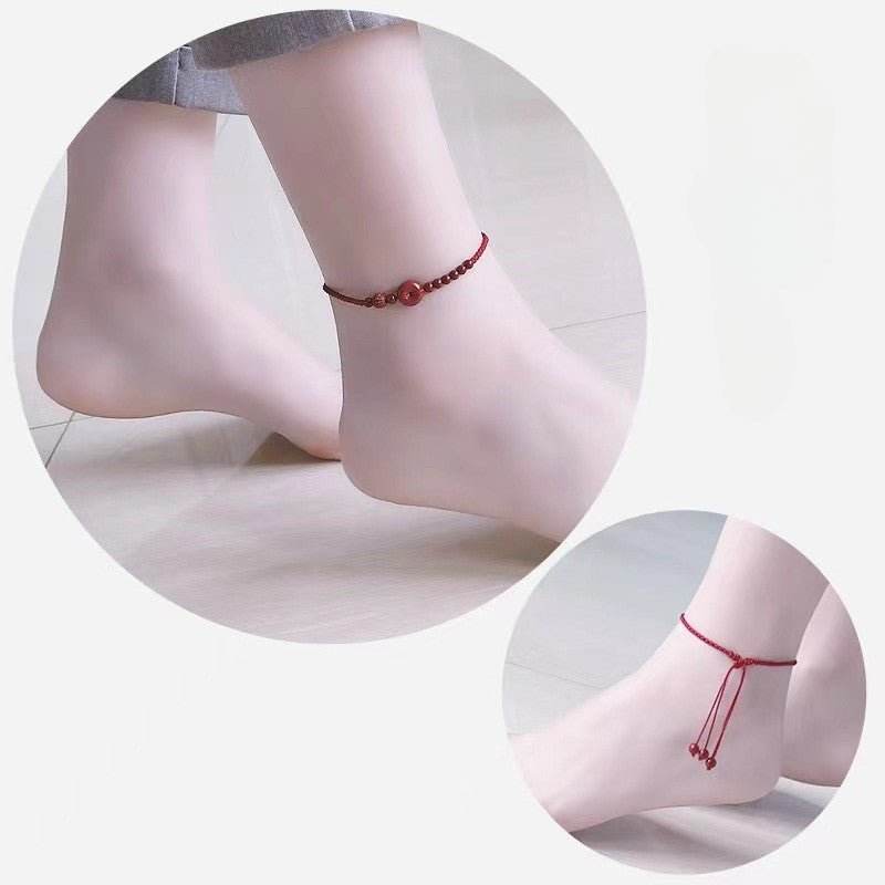 cinnabar safety buckle anklet, hand - woven stylish jewelry - star8s