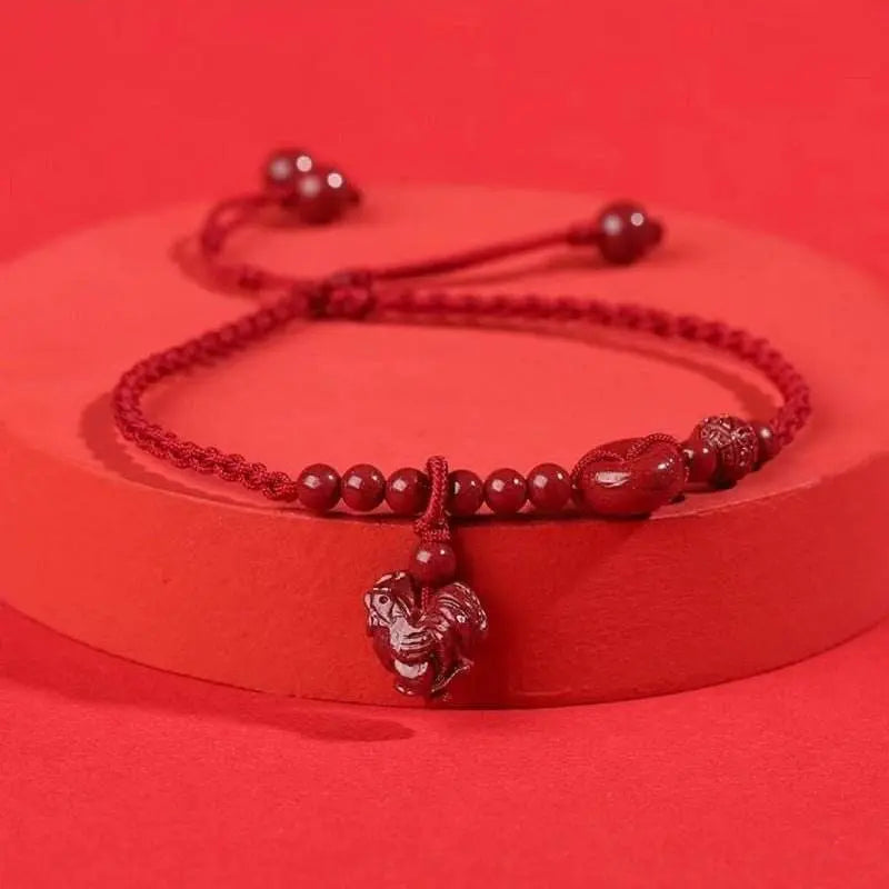 cinnabar safety buckle anklet, hand - woven stylish jewelry - star8s