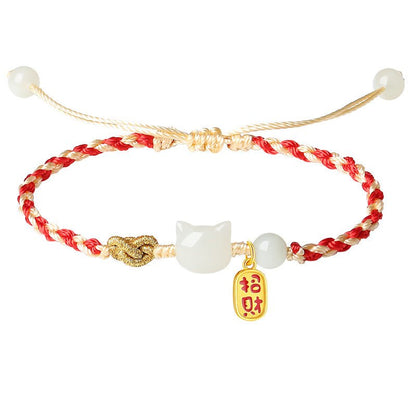 Cultural Cat Jade Bracelets: Hetian Jade 925 Silver Fu | STAR8S