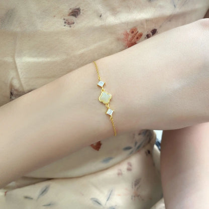 Cultural Gold Plated Jade Bracelet: Hetian Lucky Clover Gift for Her | STAR8S