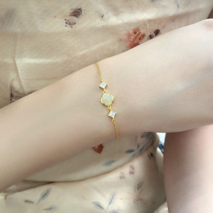 Cultural Gold Plated Jade Bracelet: Hetian Lucky Clover Gift for Her | STAR8S