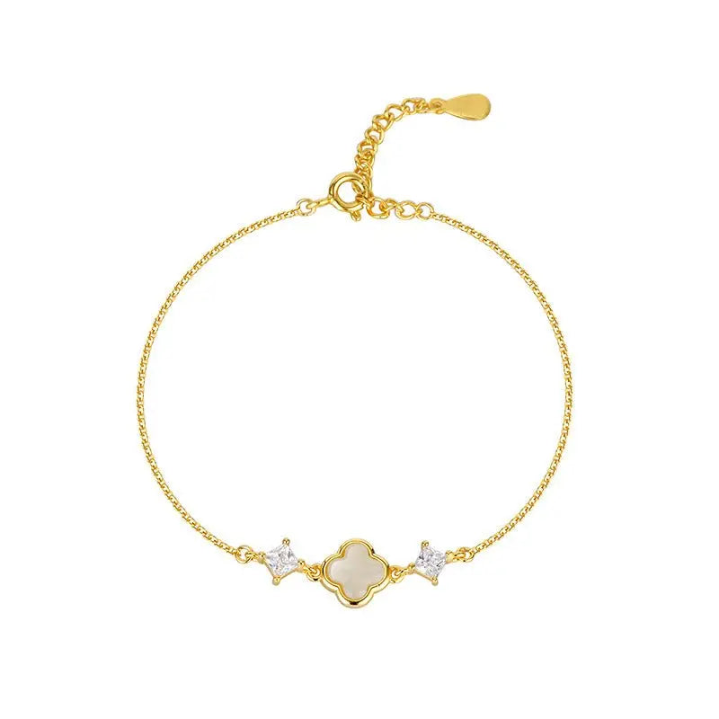 cultural gold plated jade bracelet: hetian lucky clover gift for her | star8s