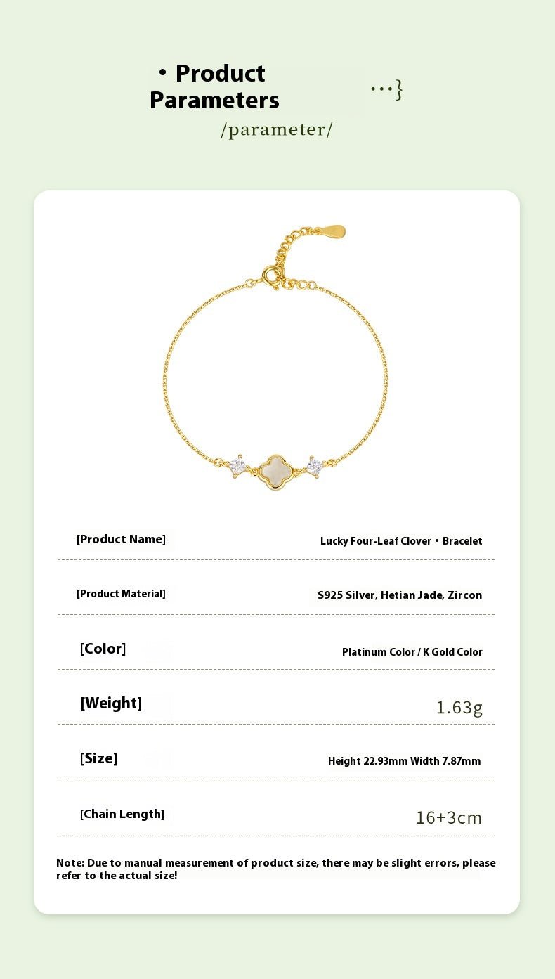 Cultural Gold Plated Jade Bracelet: Hetian Lucky Clover Gift for Her | STAR8S