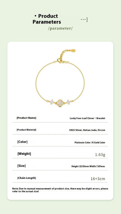 Cultural Gold Plated Jade Bracelet: Hetian Lucky Clover Gift for Her | STAR8S