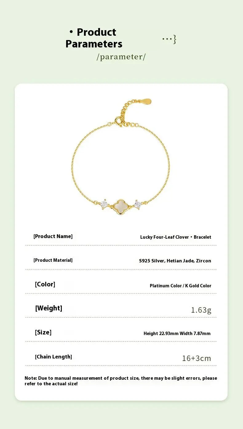 cultural gold plated jade bracelet: hetian lucky clover gift for her | star8s