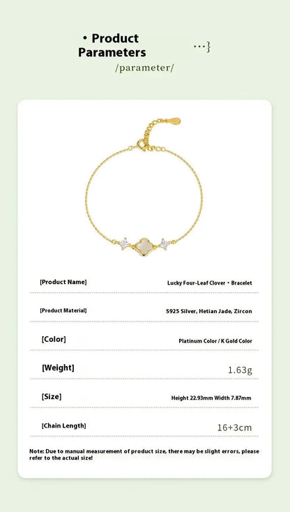 Cultural Gold Plated Jade Bracelet: Hetian Lucky Clover Gift for Her | STAR8S