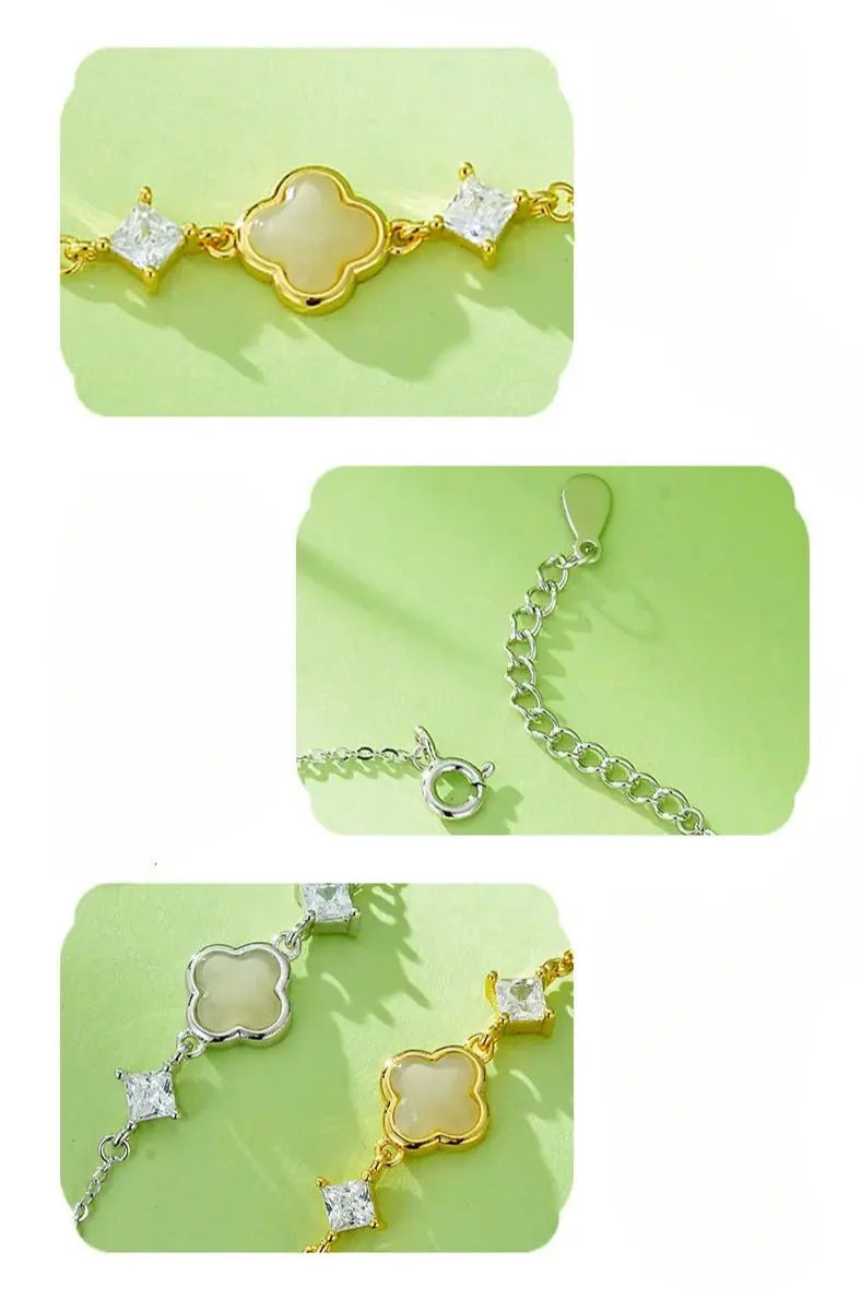 cultural gold plated jade bracelet: hetian lucky clover gift for her | star8s - star8s