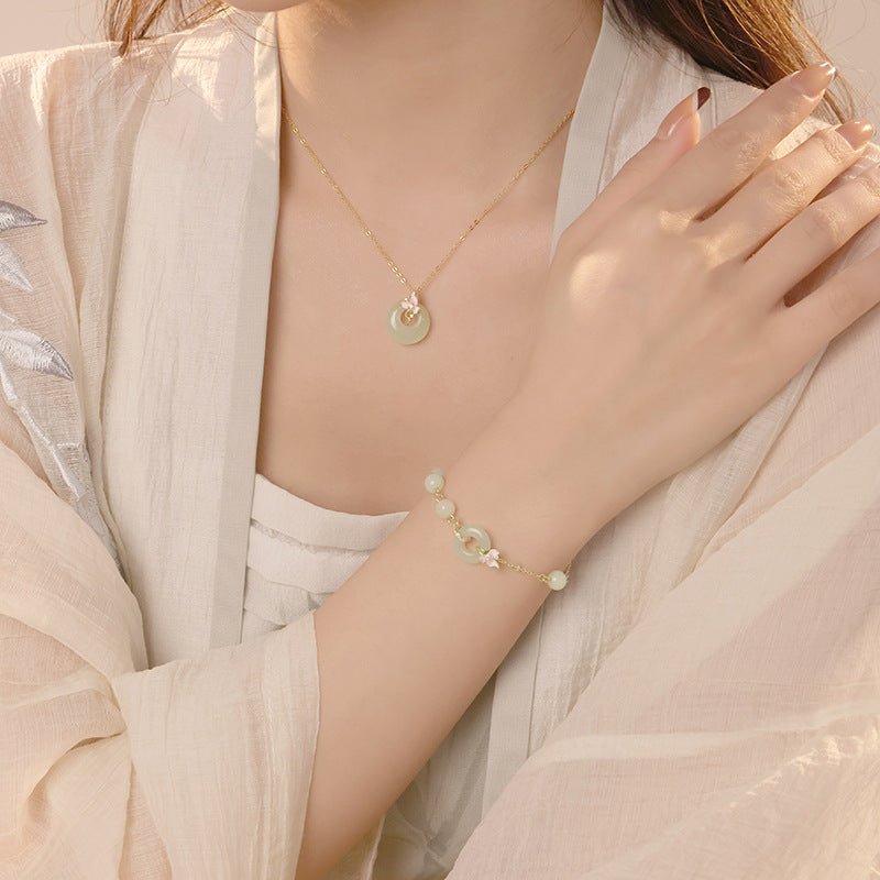 cultural jade bracelet - hetian jade, 925 silver, orchid flower, safety disc | star8s