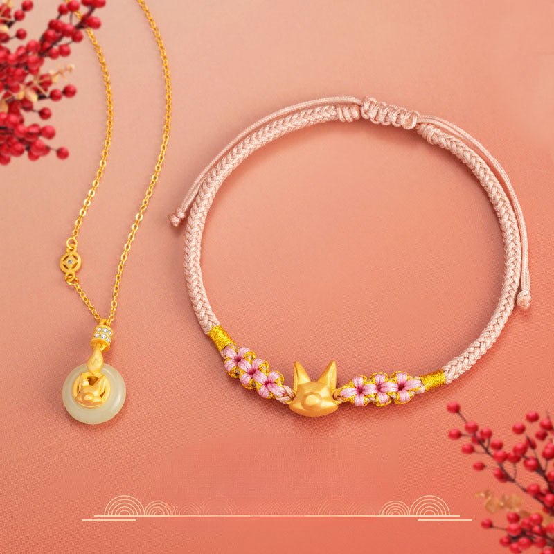 cultural little fox bracelet: 925 silver hand - woven red string | star8s