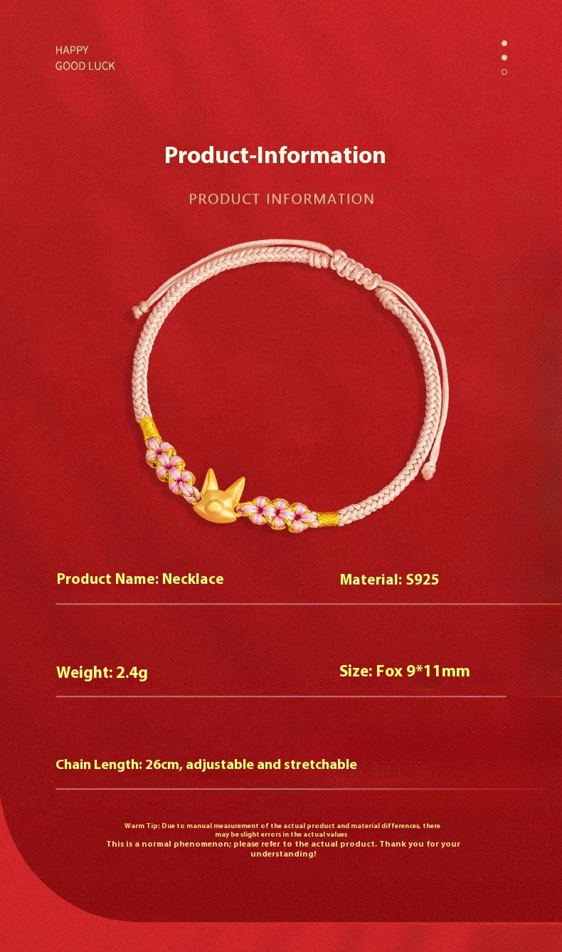 cultural little fox bracelet: 925 silver hand - woven red string | star8s