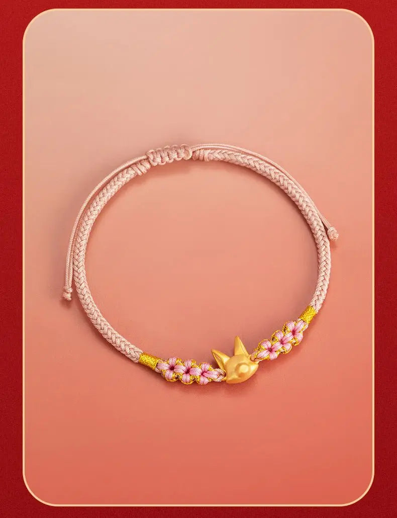 cultural little fox bracelet: 925 silver hand - woven red string | star8s