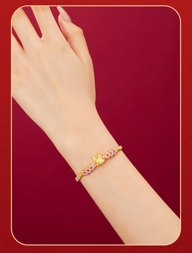 cultural little fox bracelet: 925 silver hand - woven red string | star8s