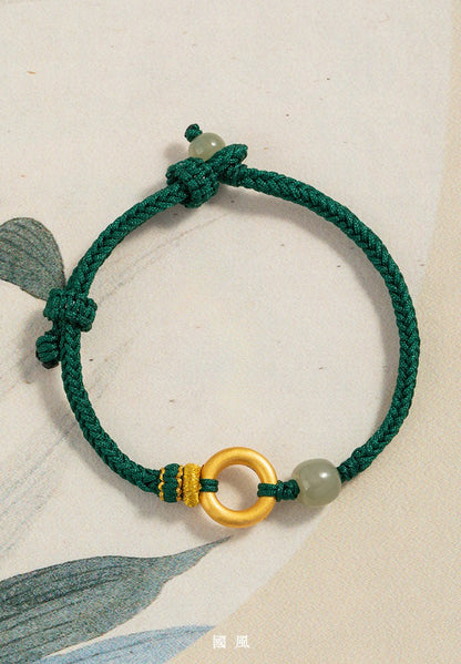 Cultural Red String Bracelet: 999 Silver Safety Disc Gold Plated | STAR8S