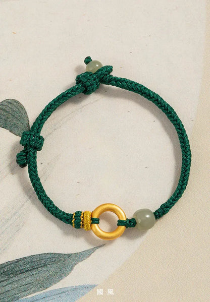 Cultural Red String Bracelet: 999 Silver Safety Disc Gold Plated | STAR8S