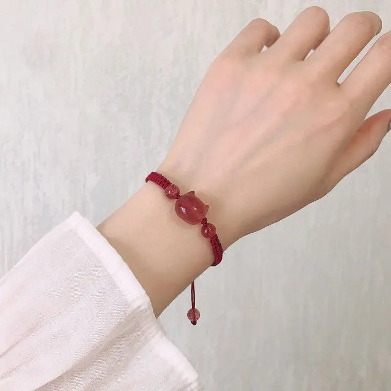 Cute Cat Head Bracelet: Strawberry Crystal Couple Gift | STAR8S