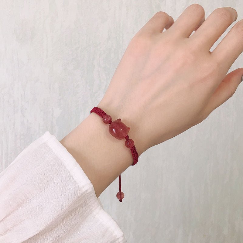 cute cat head bracelet: strawberry crystal couple gift | star8s