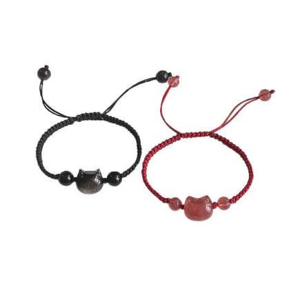 Cute Cat Head Bracelet: Strawberry Crystal Couple Gift | STAR8S