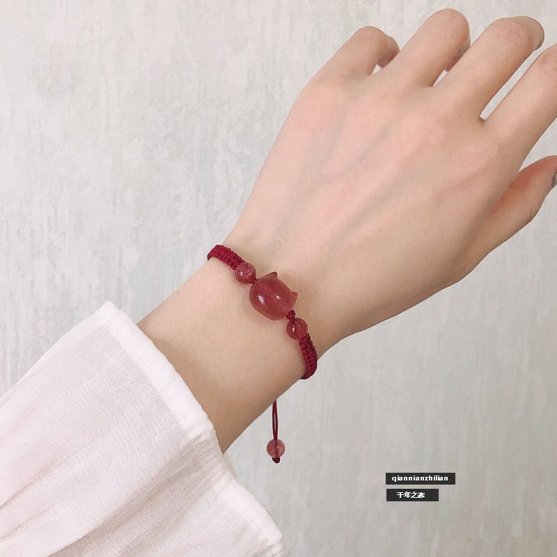 Cute Cat Head Bracelet: Strawberry Crystal Couple Gift | STAR8S