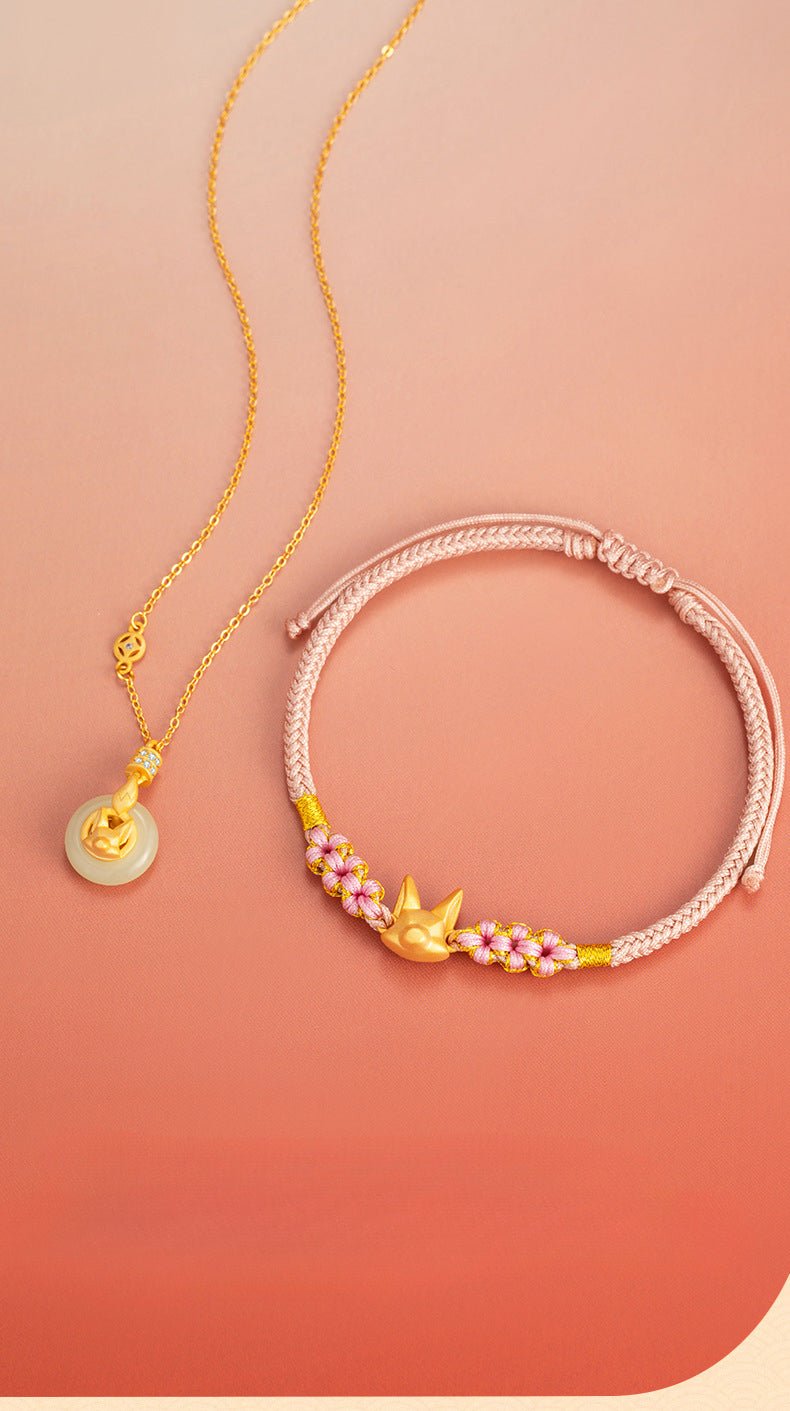 cute jade charm necklace: little fox 925 silver sweet gift | star8s