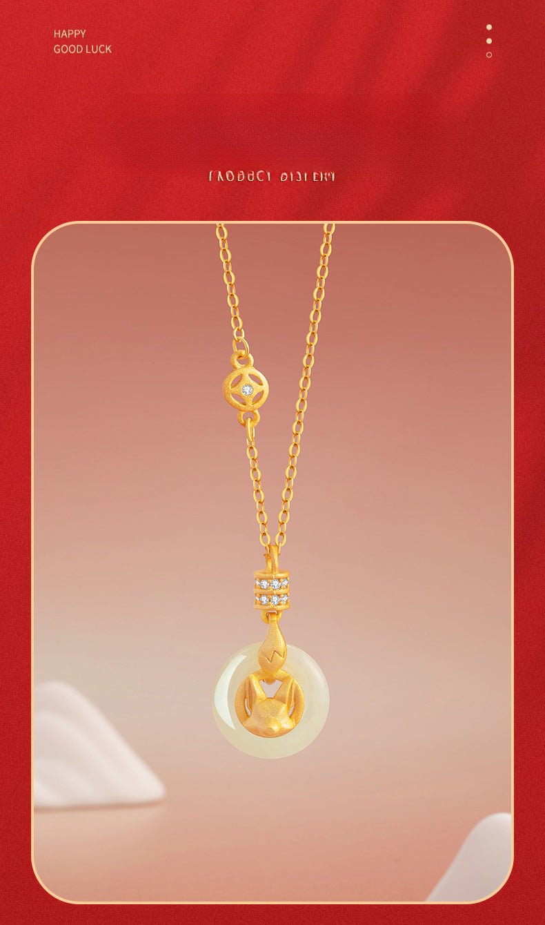 cute jade charm necklace: little fox 925 silver sweet gift | star8s