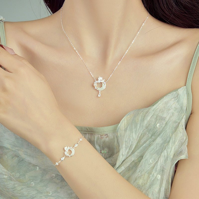 delicate jade bracelet featuring hetian jade, 925 silver, lotus, and moon motifs | star8s