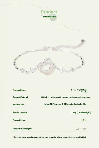 Delicate Jade Bracelet Featuring Hetian Jade, 925 Silver, Lotus, and Moon Motifs | STAR8S