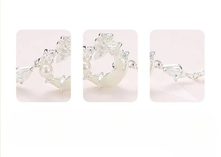 Delicate Jade Bracelet Featuring Hetian Jade, 925 Silver, Lotus, and Moon Motifs - STAR8S
