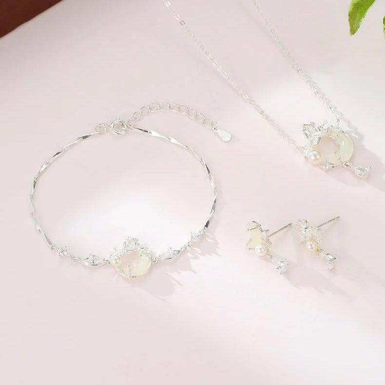 Delicate Jade Bracelet Featuring Hetian Jade, 925 Silver, Lotus, and Moon Motifs - STAR8S