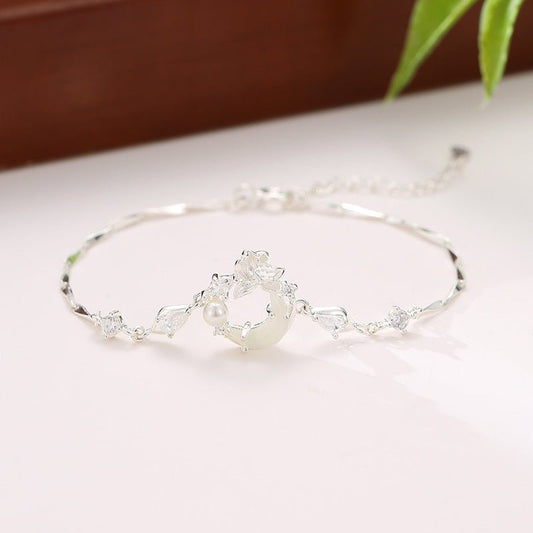 Delicate Jade Bracelet Featuring Hetian Jade, 925 Silver, Lotus, and Moon Motifs | STAR8S