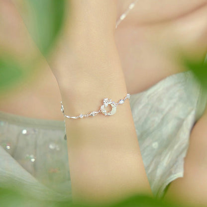 Delicate Jade Bracelet Featuring Hetian Jade, 925 Silver, Lotus, and Moon Motifs | STAR8S