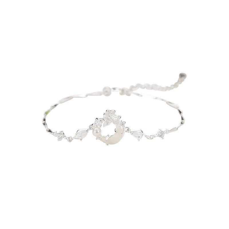 delicate jade bracelet featuring hetian jade, 925 silver, lotus, and moon motifs | star8s
