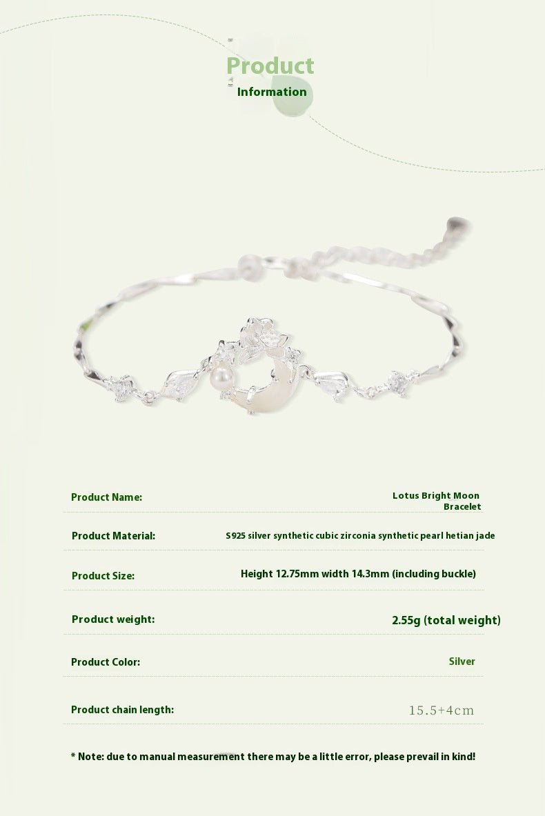 delicate jade bracelet featuring hetian jade, 925 silver, lotus, and moon motifs | star8s