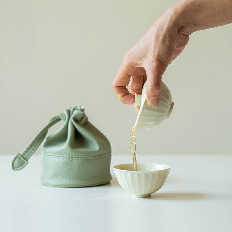 Ding Kiln Lotus Petal Gaiwan Set Mini Travel Tea Set for One Person - STAR8S