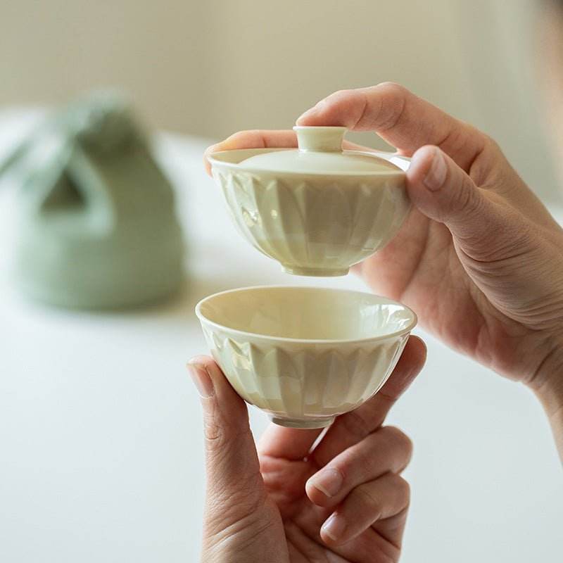 ding kiln lotus petal gaiwan set mini travel tea set for one person - star8s