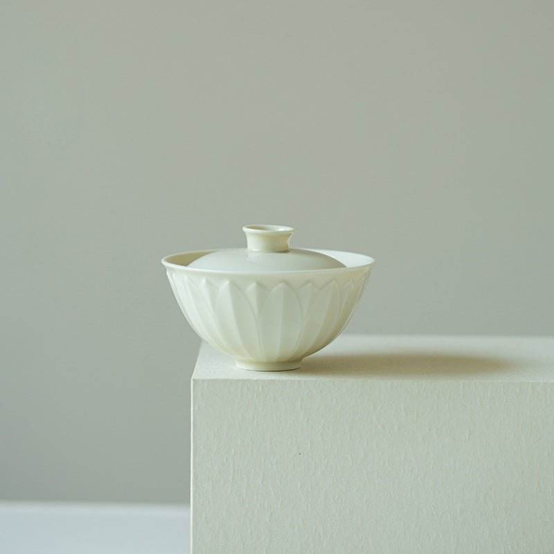 Ding Kiln Lotus Petal Gaiwan Set Mini Travel Tea Set for One Person - STAR8S