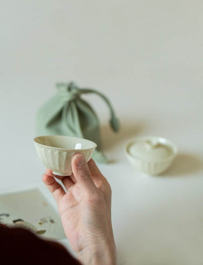 Ding Kiln Lotus Petal Gaiwan Set Mini Travel Tea Set for One Person - STAR8S