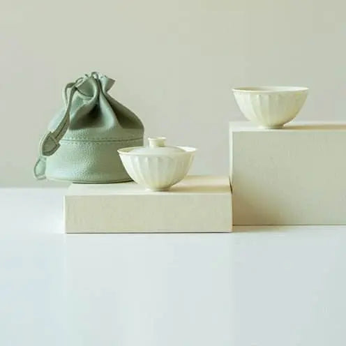 Ding Kiln Lotus Petal Gaiwan Set Mini Travel Tea Set for One Person - STAR8S