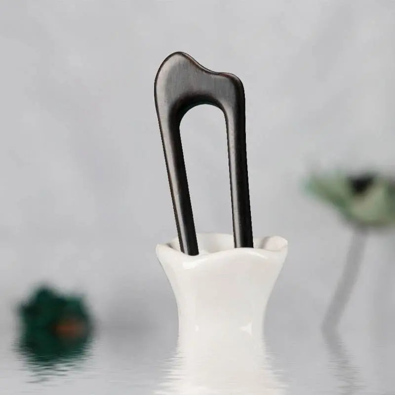 Double Prong U Shaped Ebony Hairpin for Vintage Bun Gift Wife - STAR8S