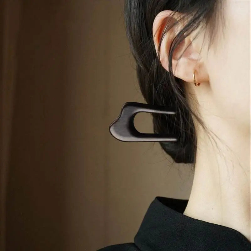 double prong u shaped ebony hairpin for vintage bun gift wife - star8s