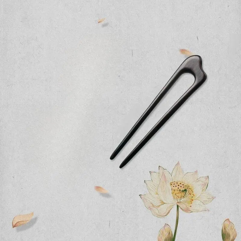 double prong u shaped ebony hairpin for vintage bun gift wife - star8s