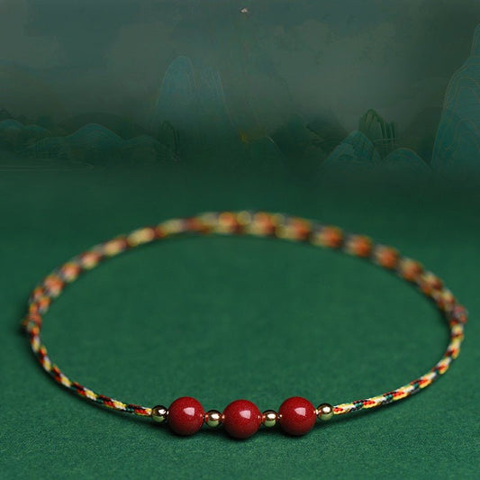 Dragon Boat Festival Five‑Color Cinnabar Anklet & Bracelet – Natural Red Thread for Couples & Kids - STAR8S