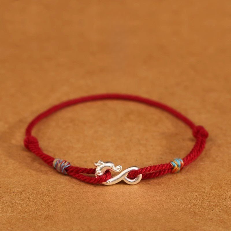 Dragon Red String Bracelet for Women – Handmade Pure Silver Dragon Charm Bracelet Elegant - STAR8S