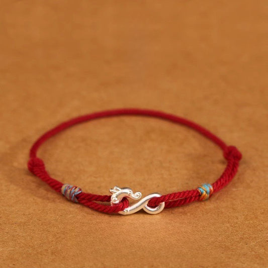 Dragon Red String Bracelet for Women – Handmade Pure Silver Dragon Charm Bracelet Elegant - STAR8S